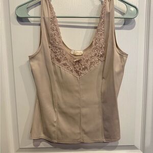 Vintage Lace Trim Beige Tank Top